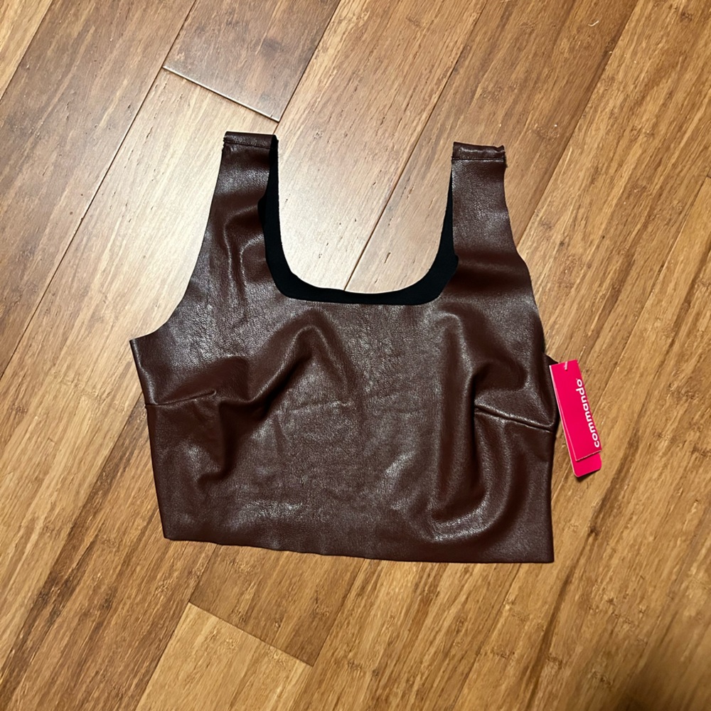 Faux Leather Squareneck Crop Top